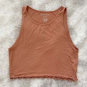 Womens Large American Eagle Ribbed Racerback Waffle Hem Cropped Tank Top